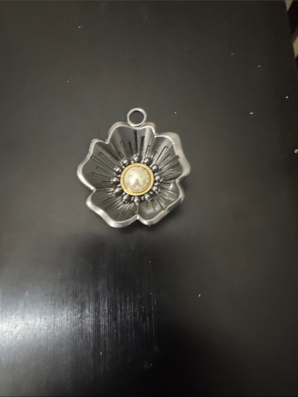 Coach Gunmetal Tea Rose Charm with Faux Pearl Center